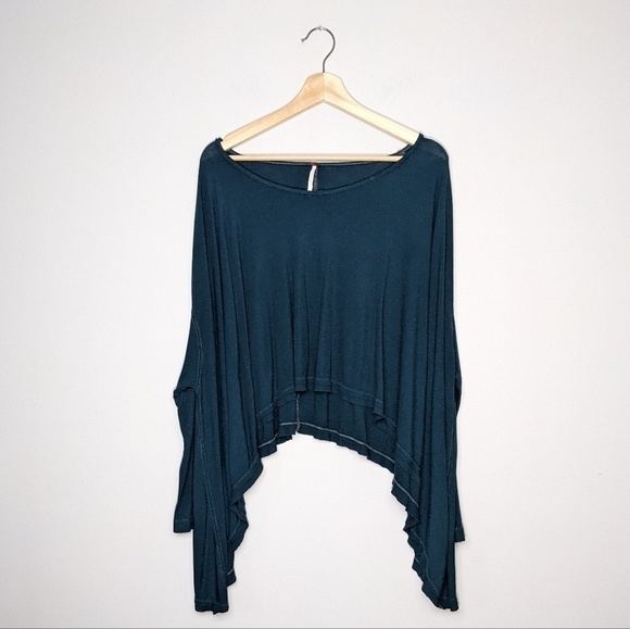 Free People Flowy Shark Bite Hem Long Sleeve High Low Teal Green Top Size XS - Picture 4 of 9